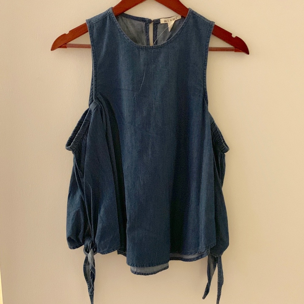 Francesca’s Blue Faux Denim Long-Sleeved Top